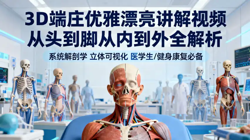 3D人体解剖全套视频教程|从头到脚全身系统解剖可视化精讲